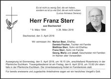 Traueranzeige Franz Sterr