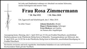 Traueranzeige Rosa Zimmermann
