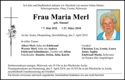 Traueranzeige Maria Merl