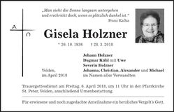 Traueranzeige Gisela Holzner