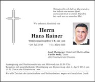 Traueranzeige Hans Rainer