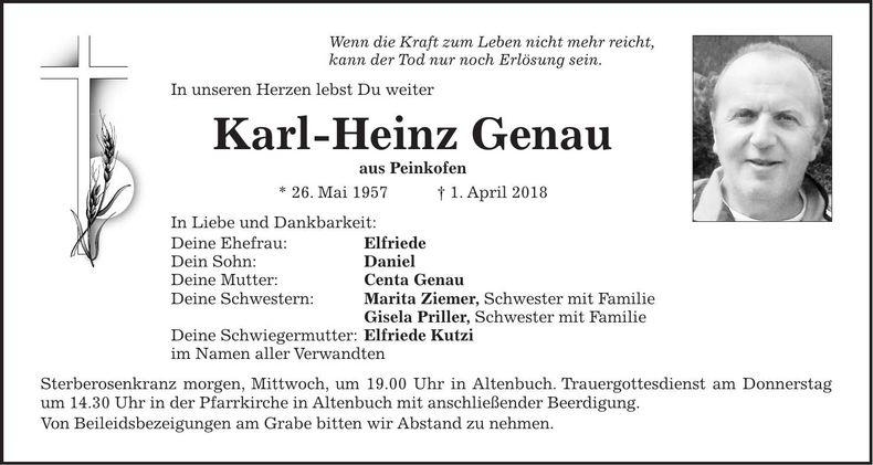 Traueranzeige Karl-Heinz Genau