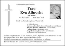 Traueranzeige Eva Albrecht
