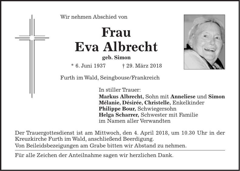 Traueranzeige Eva Albrecht
