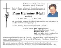 Traueranzeige Hermine Höpfl