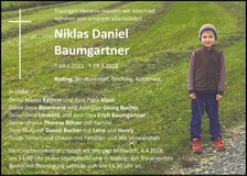Traueranzeige Niklas Daniel Baumgartner