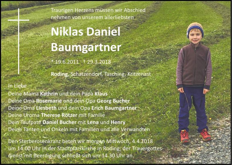 Traueranzeige Niklas Daniel Baumgartner