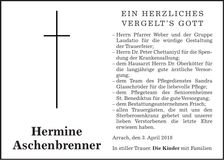 Traueranzeige Hermine Aschenbrenner