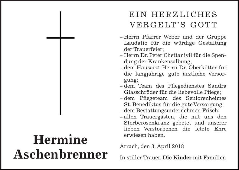 Traueranzeige Hermine Aschenbrenner