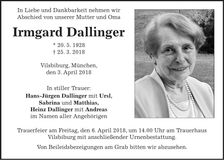 Traueranzeige Irmgard Dallinger