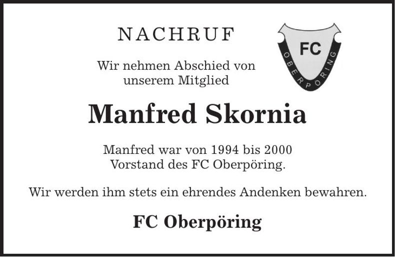 Traueranzeige Manfred Skornia