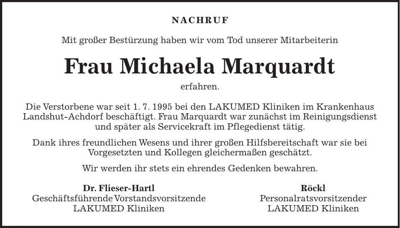 Traueranzeige Michaela Marquardt
