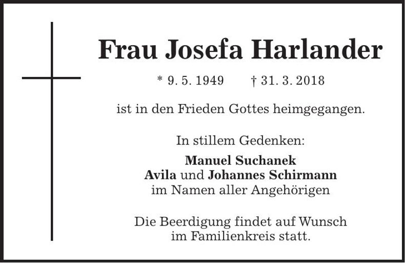 Traueranzeige Josefa Harlander