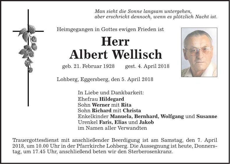Traueranzeige Albert Wellisch