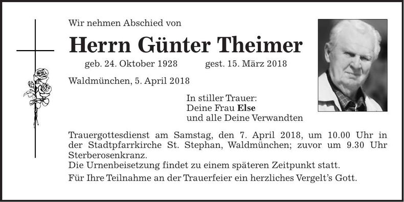 Traueranzeige Günter Theimer