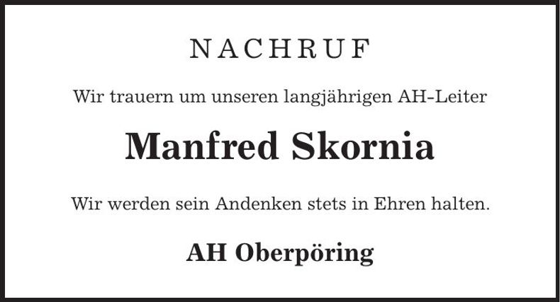 Traueranzeige Manfred Skornia