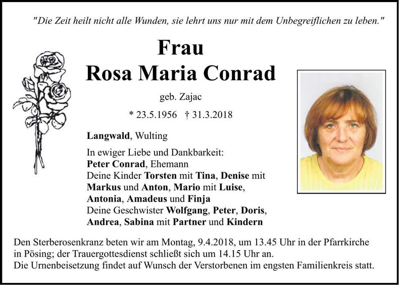 Traueranzeige Rosa Maria Conrad