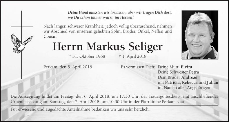 Traueranzeige Markus Seliger