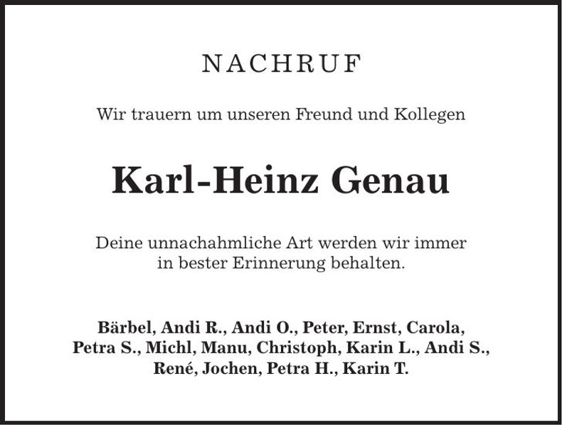 Traueranzeige Karl-Heinz Genau