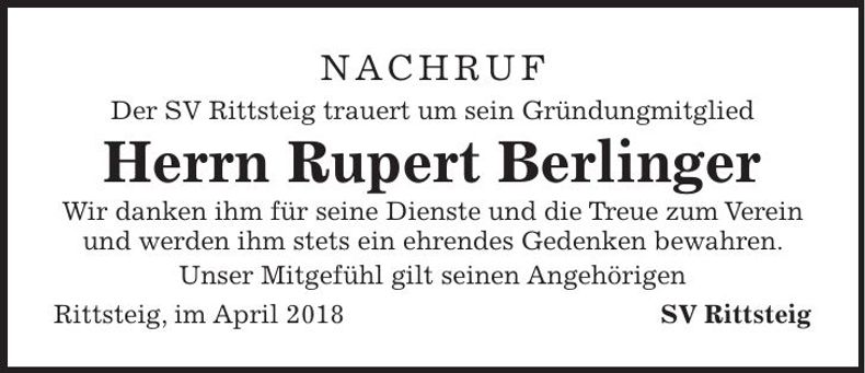 Traueranzeige Rupert Berlinger