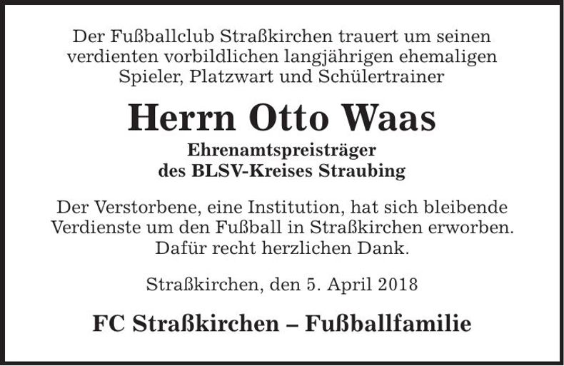 Traueranzeige Otto Waas