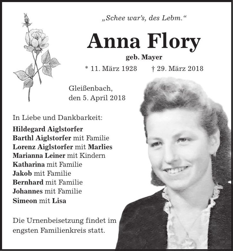 Traueranzeige Anna Flory