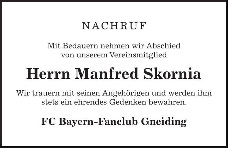 Traueranzeige Manfred Skornia