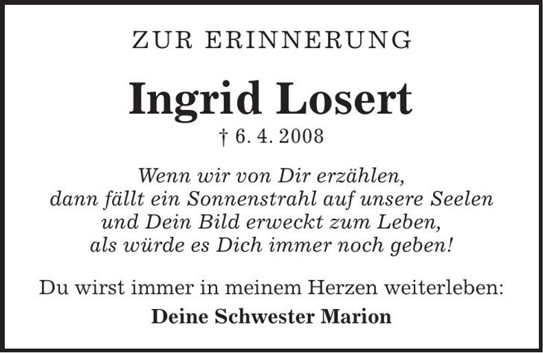 Traueranzeige Marion Losert