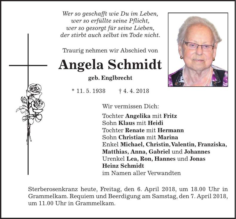 Traueranzeige Angela Schmidt