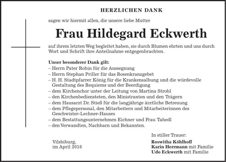 Traueranzeige Hildegard Eckwerth
