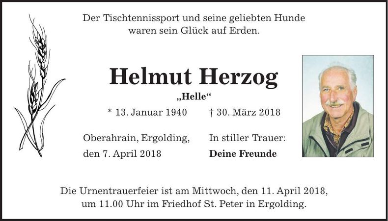 Traueranzeige Helmut Herzog
