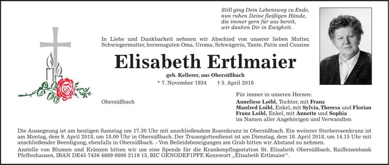 Traueranzeige Elisabeth Ertlmaier