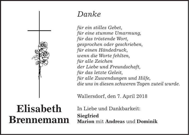 Traueranzeige Elisabeth Brennemann