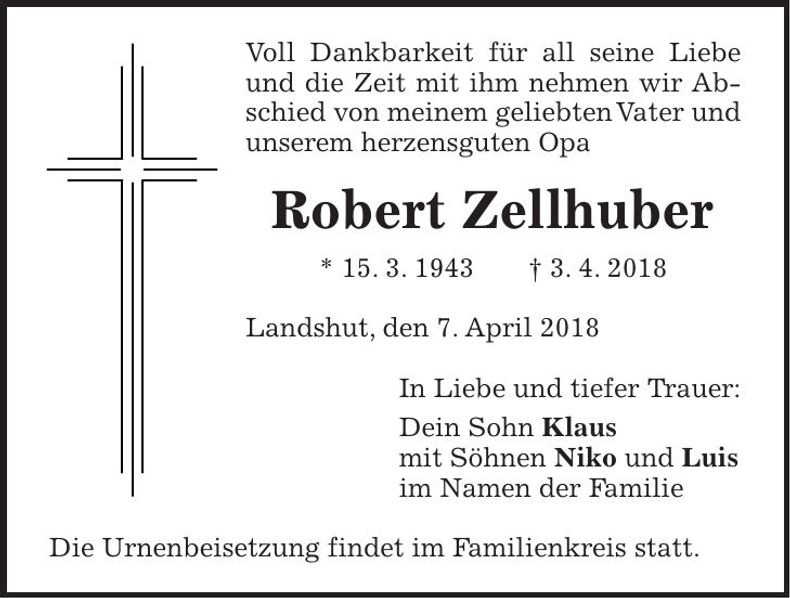 Traueranzeige Robert Zellhuber