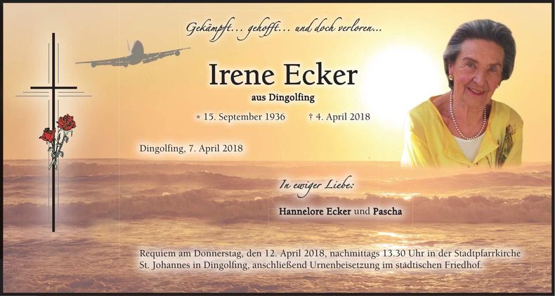 Traueranzeige Irene Ecker
