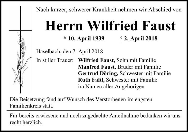 Traueranzeige Wilfried Faust