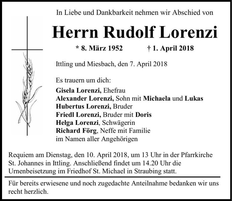 Traueranzeige Rudol Lorenzi
