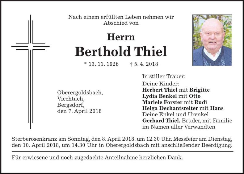 Traueranzeige Berthold Thiel