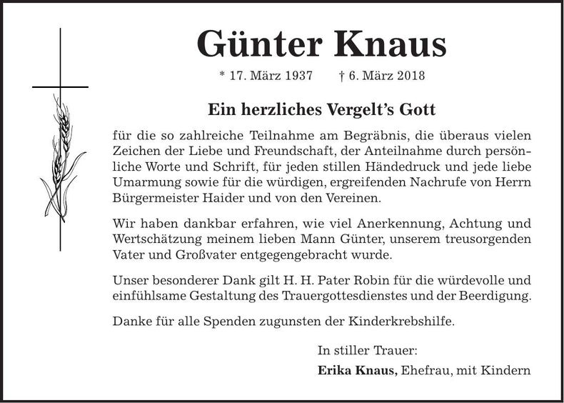 Traueranzeige Günter Knaus