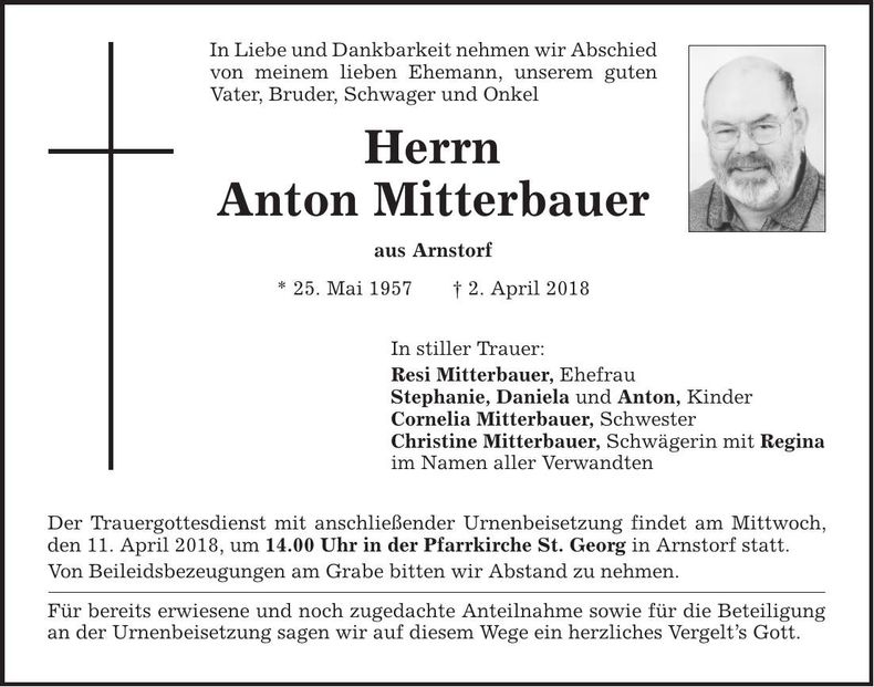 Traueranzeige Anton Mitterbauer