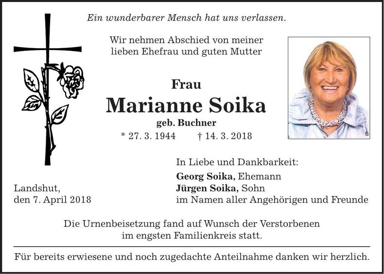 Traueranzeige Marianne Soika