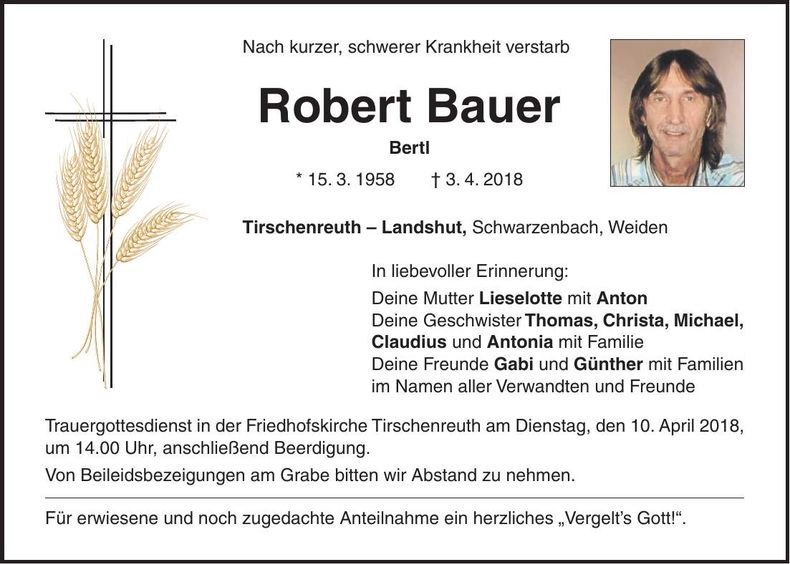 Traueranzeige Robert Bauer