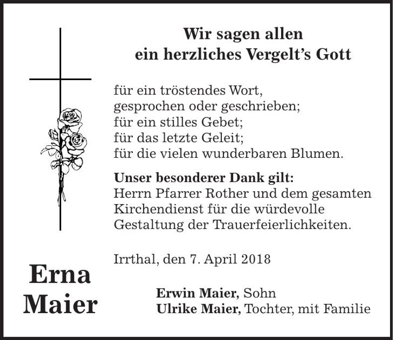 Traueranzeige Erna Maier