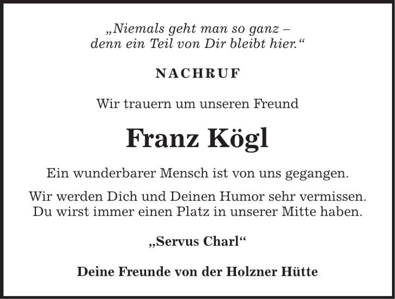 Traueranzeige Franz Kögl