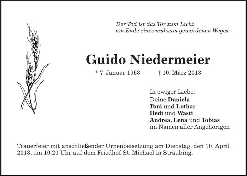 Traueranzeige Guido Niedermeier