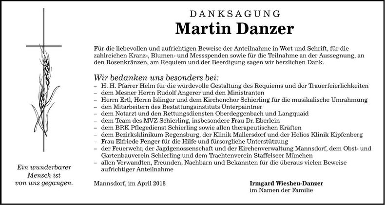 Traueranzeige Martin Danzer