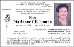 Traueranzeige Marianne Illichmann