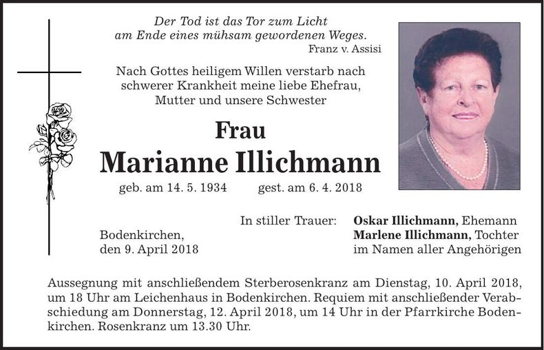 Traueranzeige Marianne Illichmann