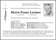 Traueranzeige Franz Lermer