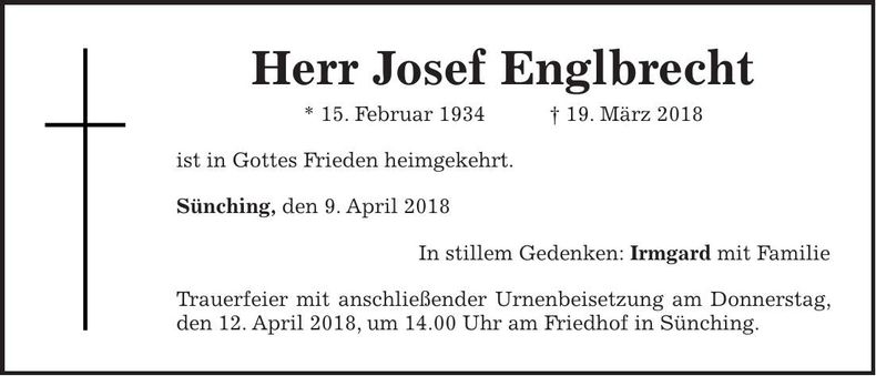 Traueranzeige Josef Englbrecht